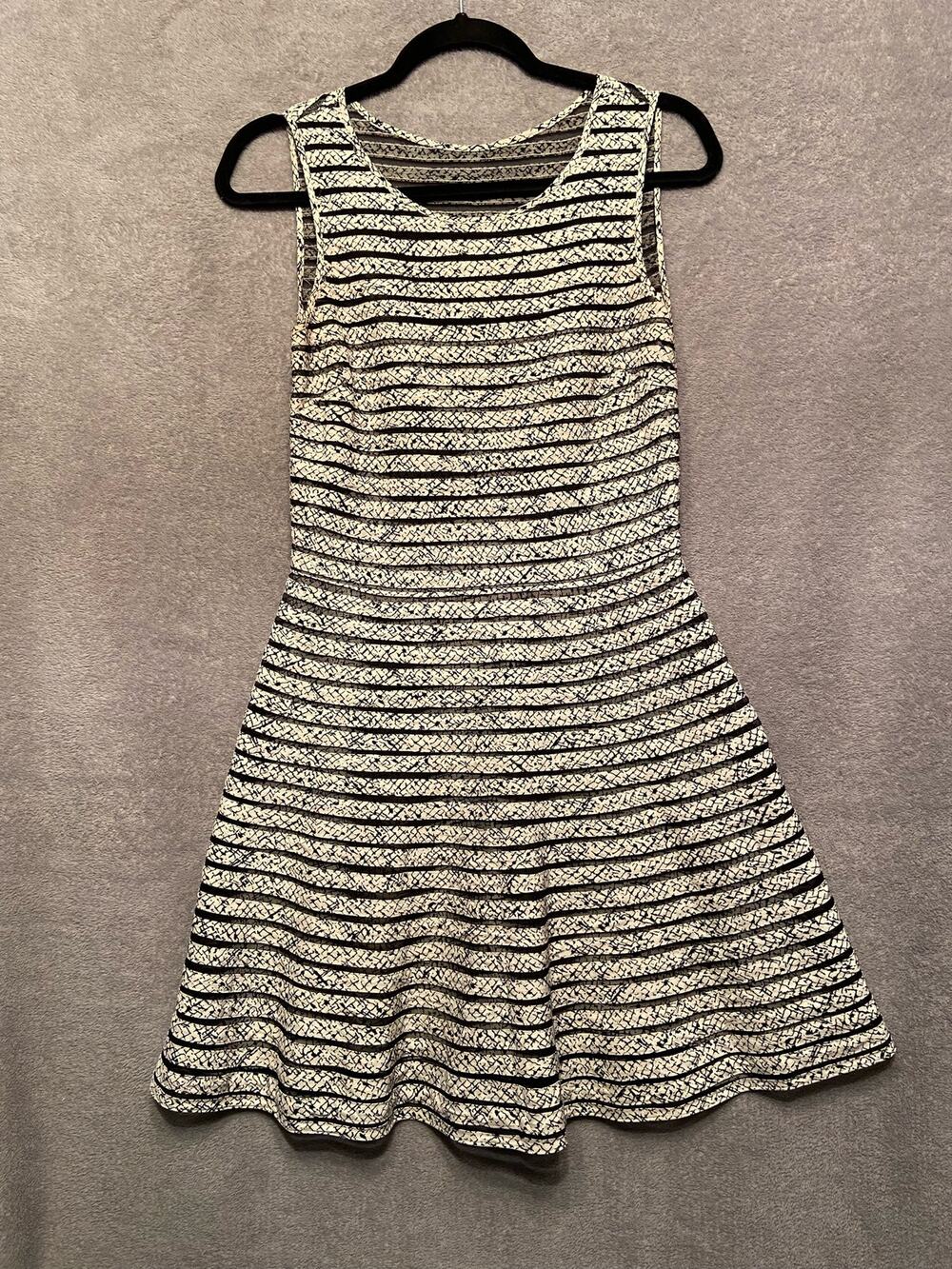 Parker Silk Tonal Mini Dress Women's M White Black Striped Mesh Chiffon Feminine